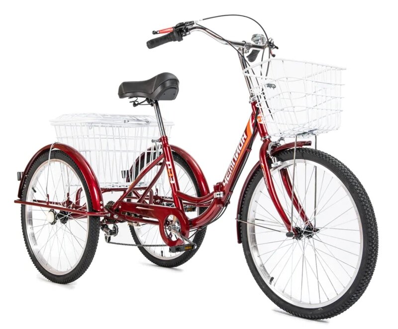 Трехколесный взрослый велосипед РВЗ Чемпион 24 складной (красный) от компании Техника в дом - фото 1