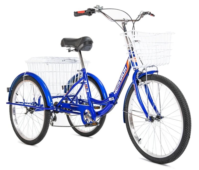 Трехколесный взрослый велосипед РВЗ Чемпион 24 складной (синий) от компании Техника в дом - фото 1