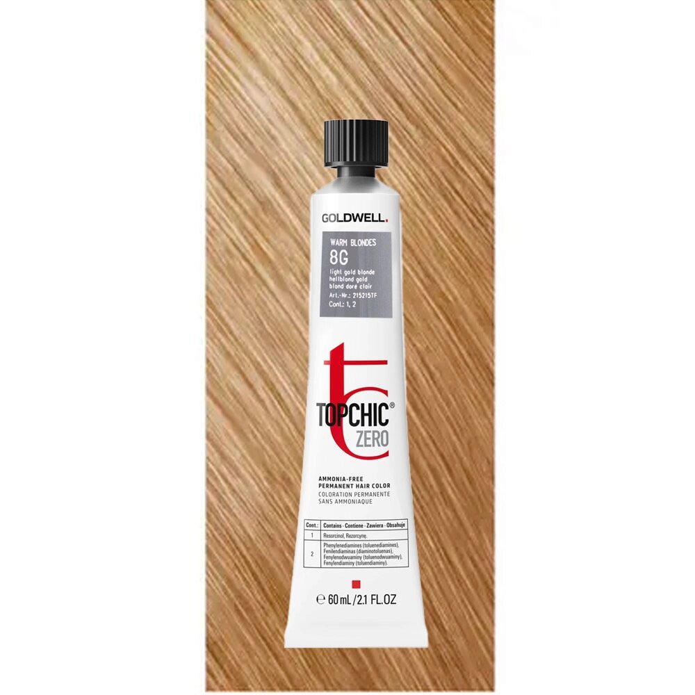 Goldwell Topchic ZERO 8G (Light Gold Blonde) - стойкая безаммиачная крем-краска, 60мл. от компании Интернет-магазин "Well-cosmetics" - фото 1