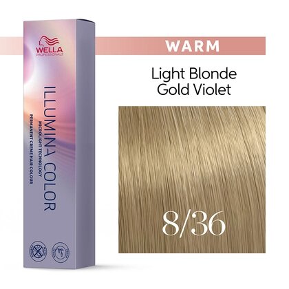 Illumina Color 8/36 (светлый блонд золотисто-фиолетовый) - стойкая крем краска, 60 мл.