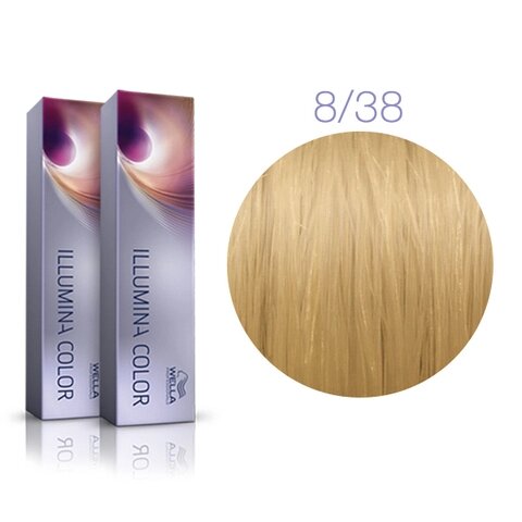Illumina Color 8/38 (светлый блонд золотисто-жемчужный) - стойкая крем краска, 60 мл.