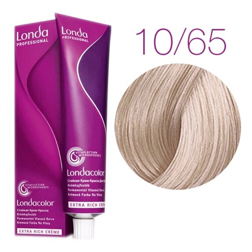 Londa Color Extra Rich 10/65 (клубничный блонд, яркий блонд фиолетово-красный) - стойкая крем-краска для волос, 60 мл.
