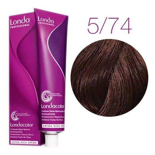 Londa Color Extra Rich 5/74 (светлый шатен коричнево-медный) - стойкая крем-краска для волос, 60 мл.