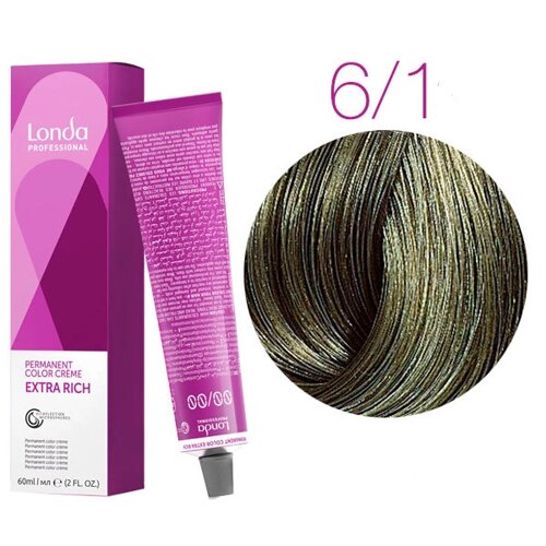 Londa Color Extra Rich 6/1 (темный блонд пепельный) - стойкая крем-краска для волос, 60 мл.