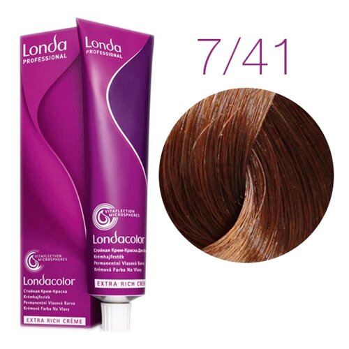 Londa Color Extra Rich 7/41 (блонд медно-пепельный) - стойкая крем-краска для волос, 60 мл.