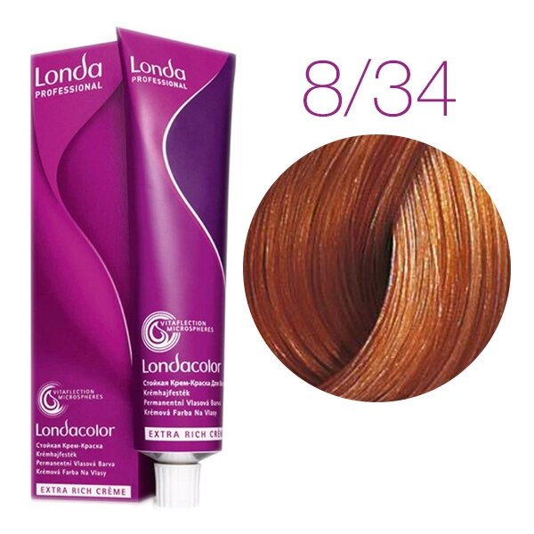 Londa Color Extra Rich 8/34 (светлый блонд золотисто-медный) - стойкая крем-краска для волос, 60 мл. от компании Интернет-магазин "Well-cosmetics" - фото 1