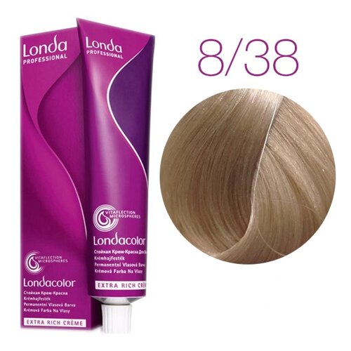 Londa Color Extra Rich 8/38 (светлый блонд золотисто-жемчужный) - стойкая крем-краска для волос, 60 мл.