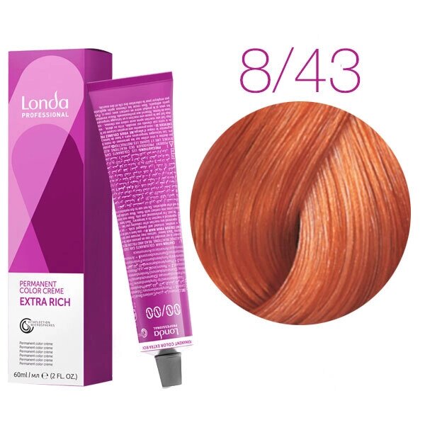 Londa Color Extra Rich 8/43 (светлый блонд медно-золотистый) - стойкая крем-краска для волос, 60 мл. от компании Интернет-магазин "Well-cosmetics" - фото 1