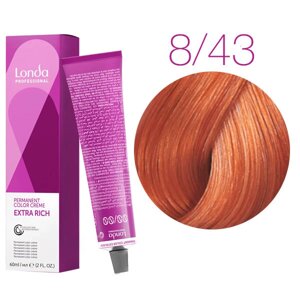 Londa Color Extra Rich 8/43 (светлый блонд медно-золотистый) - стойкая крем-краска для волос, 60 мл.