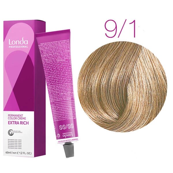 Londa Color Extra Rich 9/1 (очень светлый блонд пепельный) - стойкая крем-краска для волос, 60 мл. от компании Интернет-магазин "Well-cosmetics" - фото 1