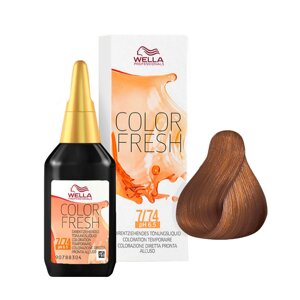 Wella Color Fresh 7/74 Medium Sand Copper Blonde - безаммиачный полустойкий краситель, 75 мл.