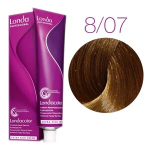 Londa Color Extra Rich 8/07 (светлый блонд натуральный коричневый) - стойкая крем-краска для волос, 60 мл.