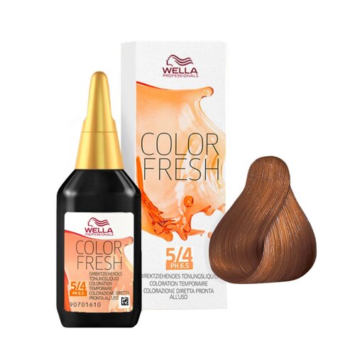 Wella Color Fresh 5/4 Coppery Light Brown - безаммиачный полустойкий краситель, 75 мл.