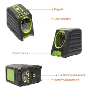Уровень лазерный Huepar, BOX-1G 2D, 2 линии самонивелирующиеся, зеленый горизонтальный и вертикальный луч