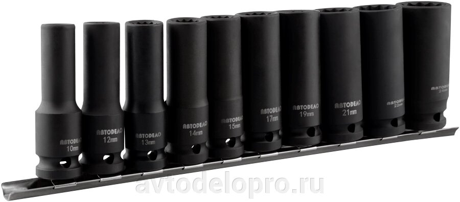 Набор головок ударных 1/2 10-24 мм (10пр.,12PT, L-78mm, планка) АвтоDело 39812 от компании АВТОДЕЛО Инструмент - фото 1