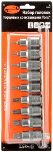 Набор головок вставка TORX Т20-Т60 (DR1/2"; 9пр, планка) (АвтоDело) 39835