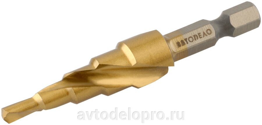 Сверло ступенчатое спиральное 4.0-12.0 мм (5 ступ., хвостовик HEX1/4") АвтоDело 45712 от компании АВТОДЕЛО Инструмент - фото 1