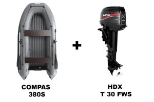 Лодка ПВХ COMPAS 380S + 2х-тактный лодочный мотор HDX T 30 FWS