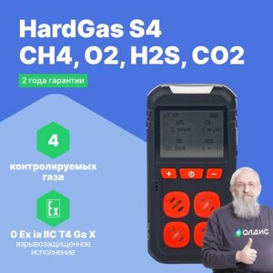 Портативные газоанализаторы для воздуха рабочей зоны HardGas S4 (CH4, O2, H2S, CO2) Газоанализатор портативный