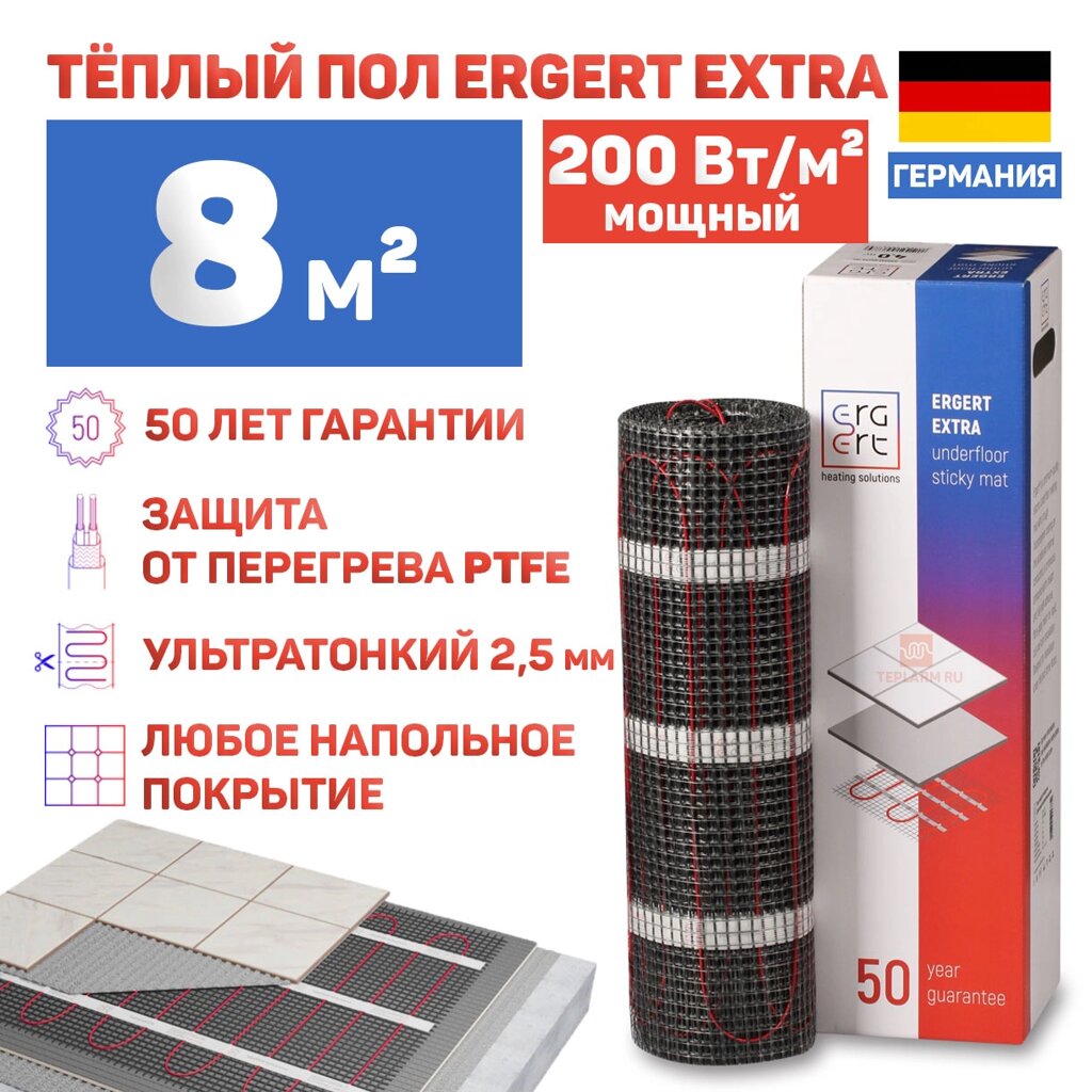 Теплый пол Ergert Extra-200 1600 Вт, 8 кв. м, ETME2001600 от компании Тепларм - Теплый пол, Греющий кабель, Системы обогрева - фото 1