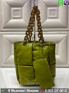 Большая сумка Bottega Veneta на золотых цепочках Зеленый