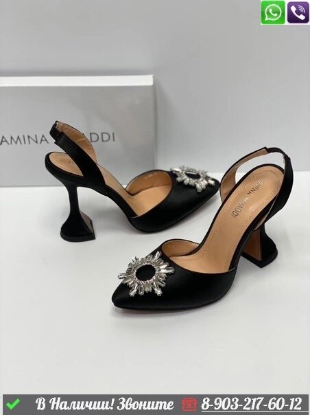 Босоножки Amina Muaddi Begnum черные от компании Интернет Магазин брендовых сумок и обуви - фото 1