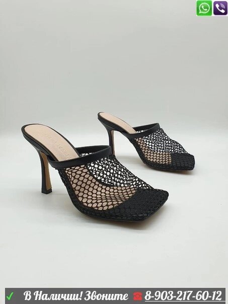 Босоножки Bottega Veneta на каблуке с сеткой от компании Интернет Магазин брендовых сумок и обуви - фото 1