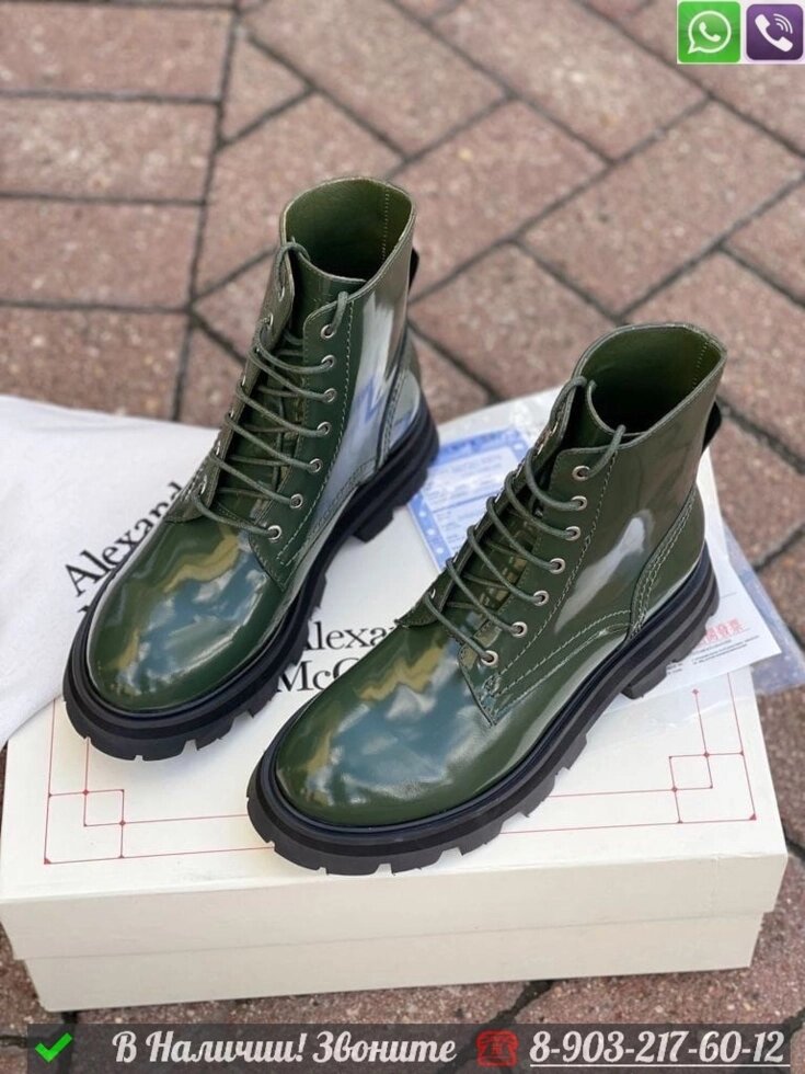 Ботинки Alexander McQueen кожаные Зеленый от компании Интернет Магазин брендовых сумок и обуви - фото 1