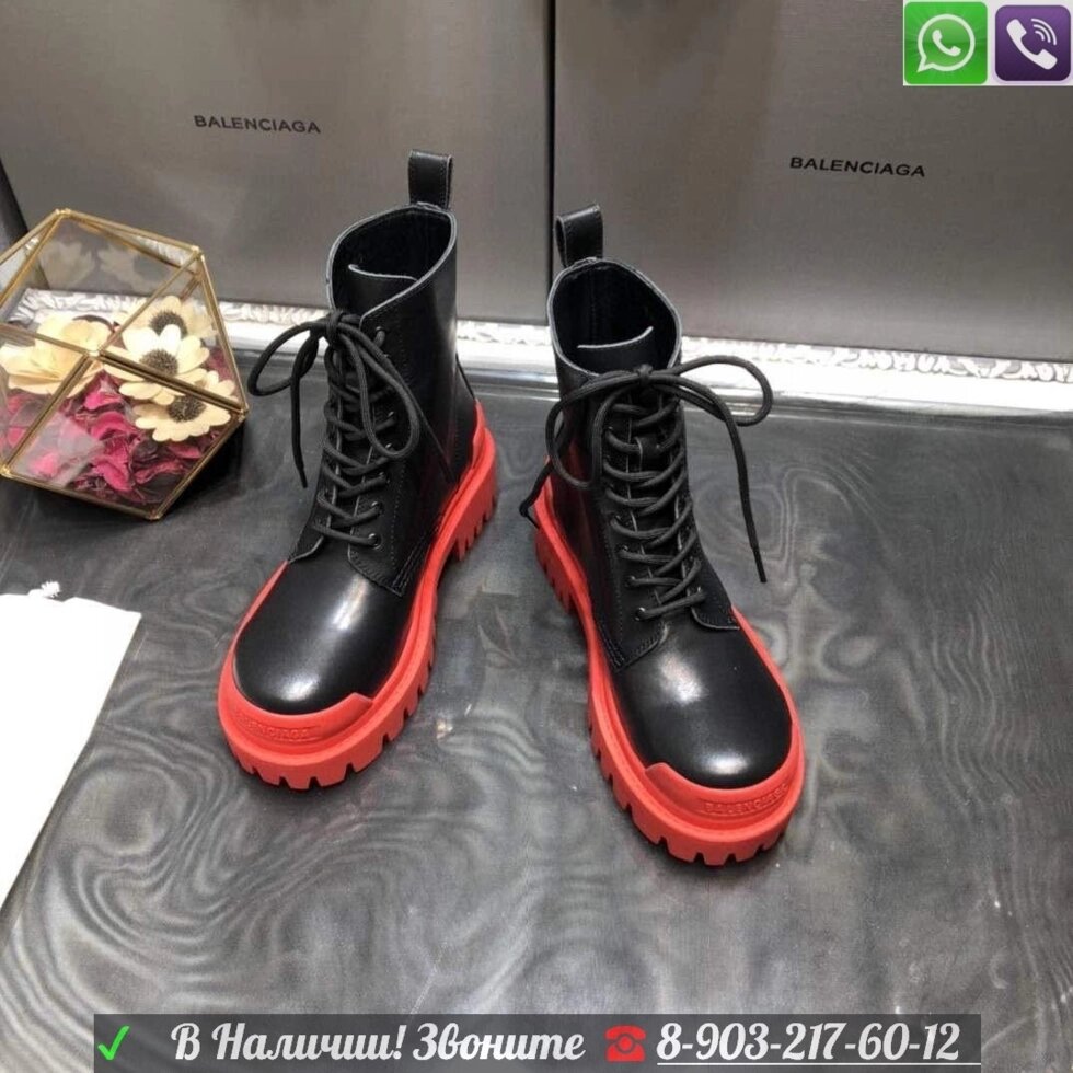 Ботинки Balenciaga на шнуровке черные Красный от компании Интернет Магазин брендовых сумок и обуви - фото 1