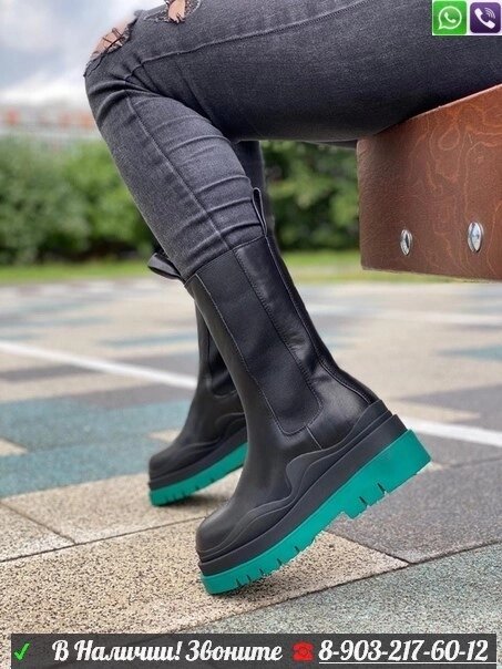 Ботинки Bottega Veneta высокие черные Зеленый от компании Интернет Магазин брендовых сумок и обуви - фото 1