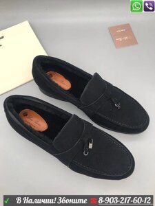 Ботинки Loro Piana Summer Charms Walk с мехом Синий