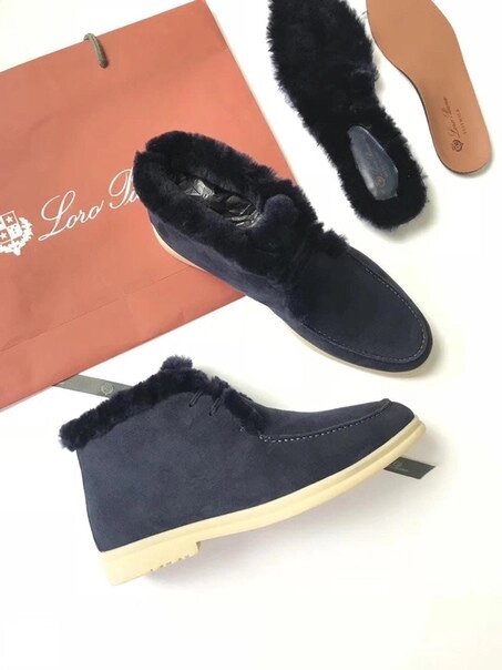 Ботинки Loro Piana Walk and Walk с мехом синие от компании Интернет Магазин брендовых сумок и обуви - фото 1