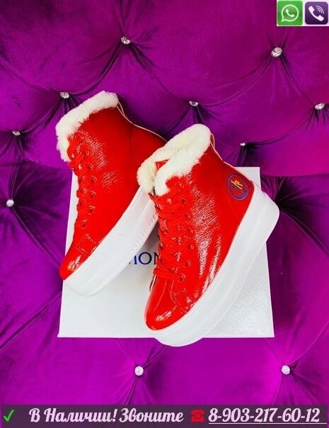 Ботинки Moncler с мехом зимние Красный от компании Интернет Магазин брендовых сумок и обуви - фото 1