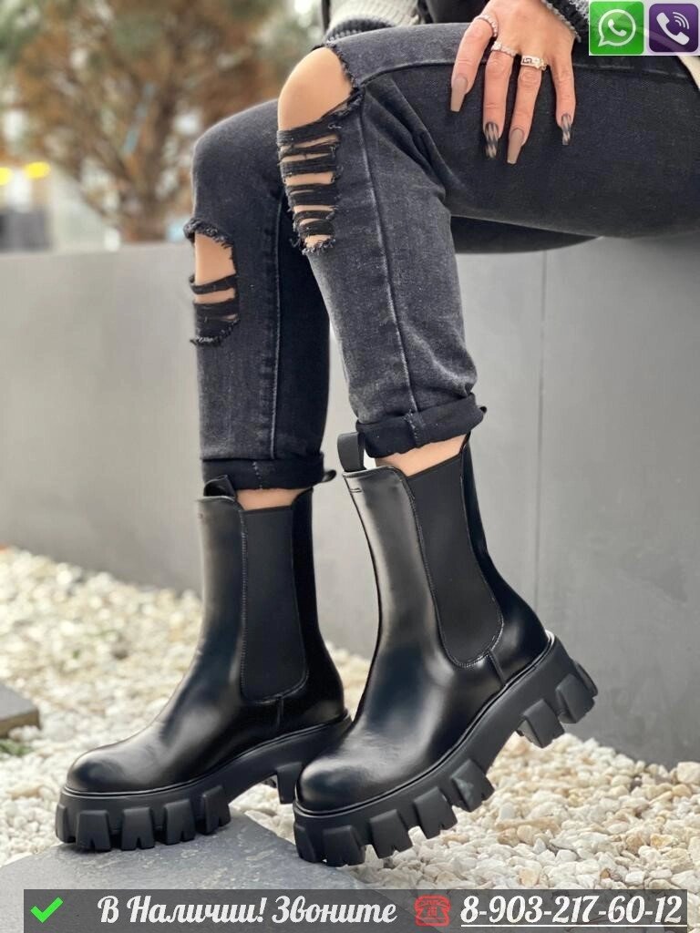 Ботинки Prada Monolith кожаные Черный от компании Интернет Магазин брендовых сумок и обуви - фото 1