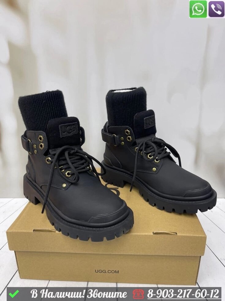 Ботинки UGG кожаные зимние черные от компании Интернет Магазин брендовых сумок и обуви - фото 1
