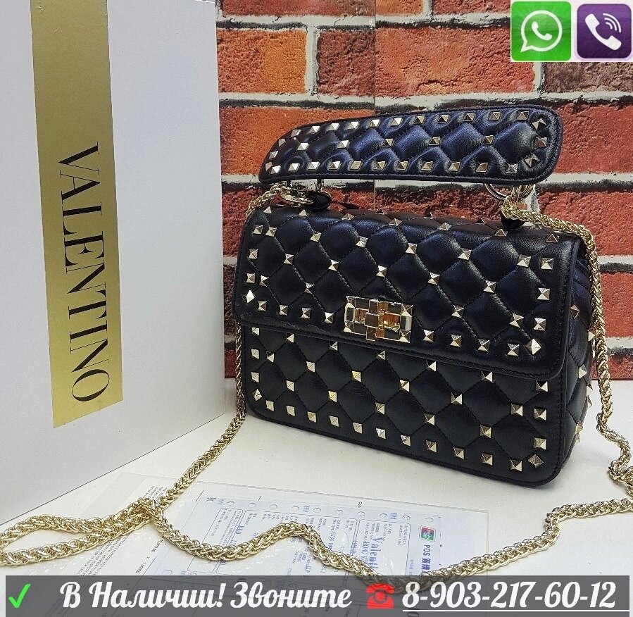 Черная сумка Valentino Rockstud клатч Валентино с заклепками от компании Интернет Магазин брендовых сумок и обуви - фото 1
