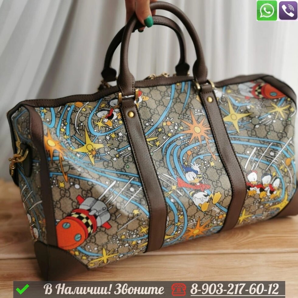 Дорожная сумка Gucci x Disney коричневая от компании Интернет Магазин брендовых сумок и обуви - фото 1