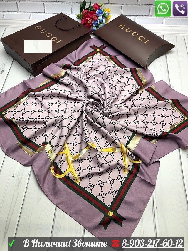 Gucci шелковый шарф GG платок с стрекозой от компании Интернет Магазин брендовых сумок и обуви - фото 1