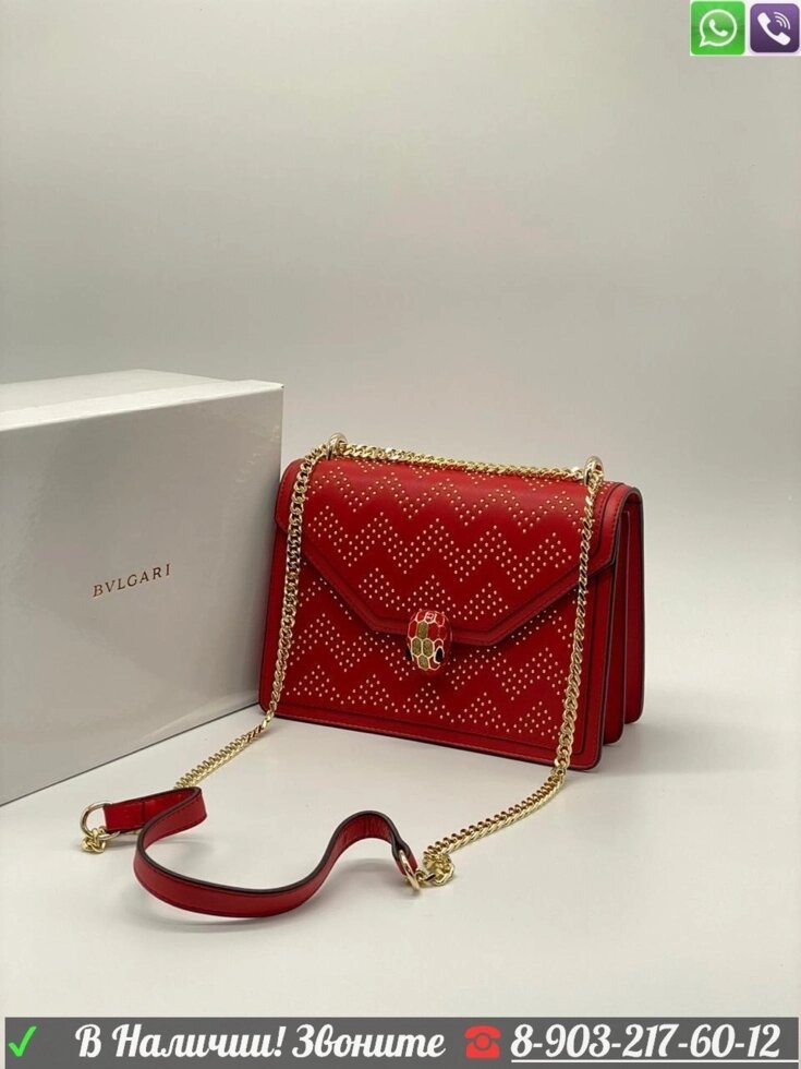 Клатч Bvlgari Serpenti с золотыми клепками Красный от компании Интернет Магазин брендовых сумок и обуви - фото 1