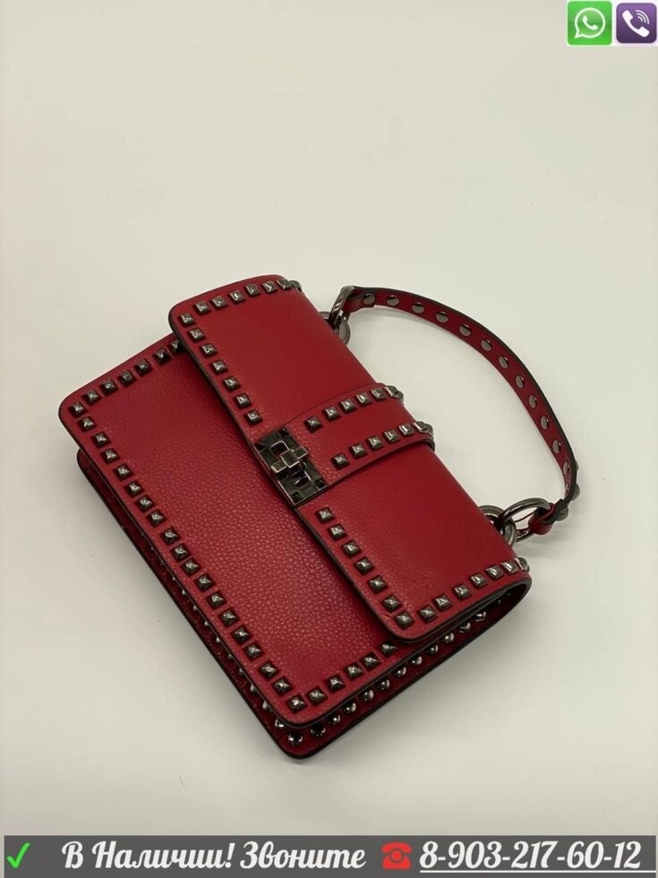 Клатч Valentino Rockstud c серебрянными шипами Красный от компании Интернет Магазин брендовых сумок и обуви - фото 1