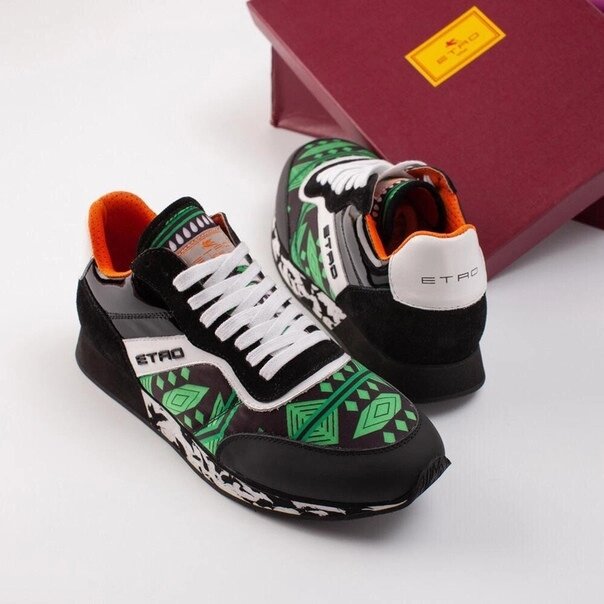 Кроссовки Etro черно-зеленые от компании Интернет Магазин брендовых сумок и обуви - фото 1