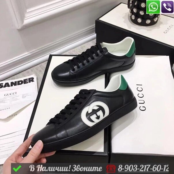 Кроссовки Gucci Ace черные от компании Интернет Магазин брендовых сумок и обуви - фото 1