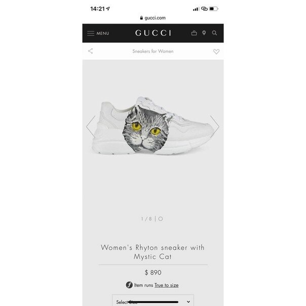 Кроссовки Gucci Rhyton с принтом Mystic Cat от компании Интернет Магазин брендовых сумок и обуви - фото 1