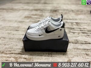 Кроссовки Nike Air Force 1 белые с черной галочкой