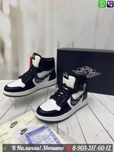 Кроссовки Nike Air Jordan 1 High x Dior высокие Белый