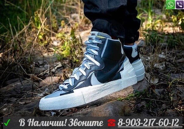 Кроссовки Nike x Sacai Blazer Mid Black Высокие от компании Интернет Магазин брендовых сумок и обуви - фото 1