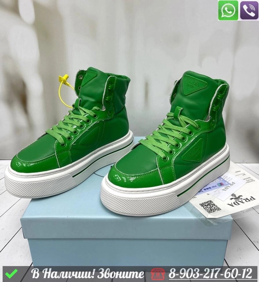 Кроссовки высокие Prada Macro зимние Зеленый от компании Интернет Магазин брендовых сумок и обуви - фото 1