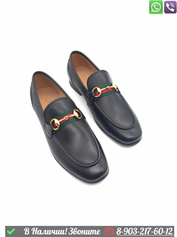 Лоферы Gucci Horsebit кожаные черные от компании Интернет Магазин брендовых сумок и обуви - фото 1