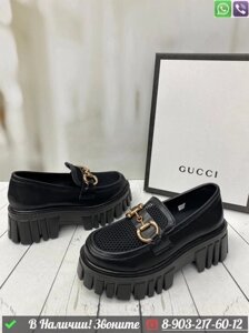 Лоферы Gucci Horsebit сетчатые Бежевый