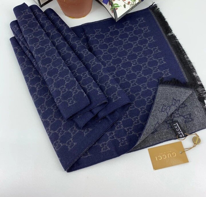 Мужской шарф Gucci Лого Синий от компании Интернет Магазин брендовых сумок и обуви - фото 1